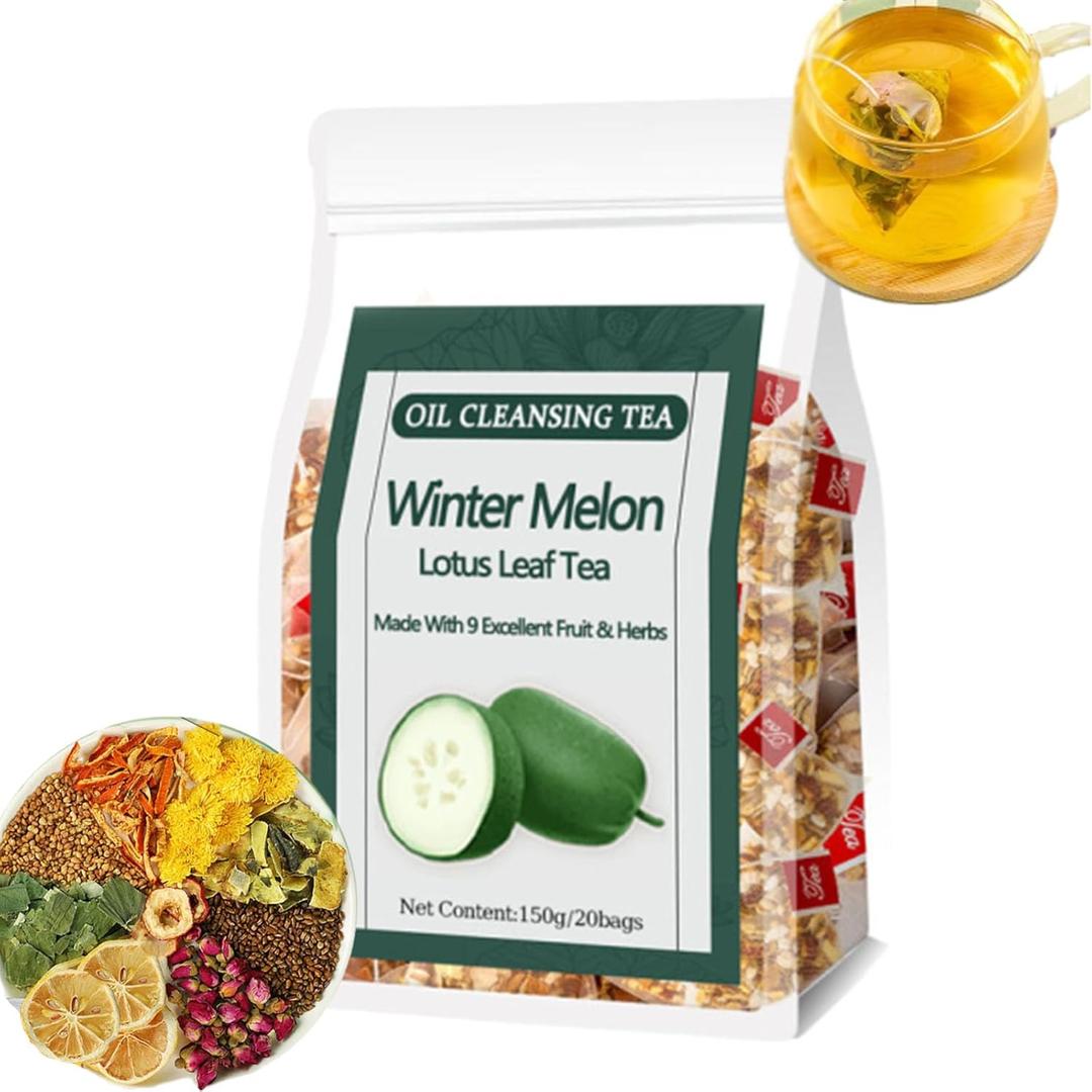 2 x Winter Melon Lotus Leaf Tea, Oil Cleansing Teas, Organic Kidneys & Liver Chinese Chrysanthemum Wax Gourd Herbal Bags With 9 Herbal Ingredients (1Bag(20pcs))
