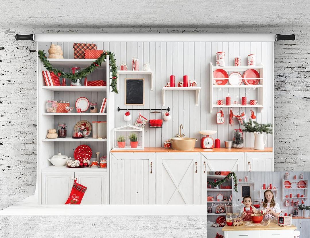 Kate Christmas Backdrop Christmas Kitchen Backdrrop for Photograohy Xmas Photo Background for Children, 7x5ft (75ft)