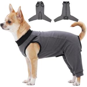 Soft Stretchy Dog Surgery Recovery Suit with Rear Leg Sleeve to Stop Licking, Comfortable Recovery Suit for Dogs Female Spay, Post Body Suits After Surgery, Full Belly Cover for Spayed Dog, Gray S