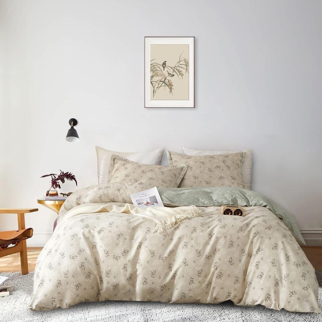 AMWAN Boho Floral Duvet Cover King Soft Cotton Floral Aesthetic Bedding Set Vintage Garden Comforter Cover, 1 King Duvet Cover with 2 Pillowcases Chic Botanical Duvet Cover with Zipper Closure