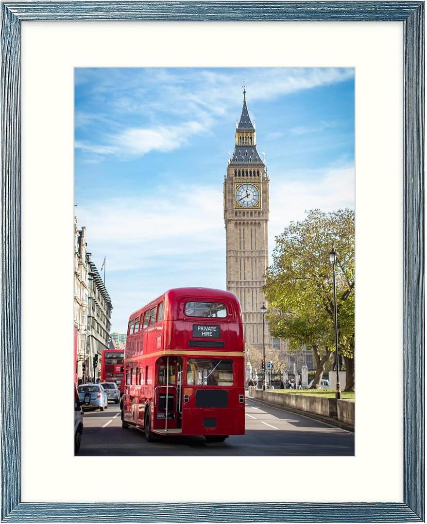 wyooxoo 16x20 Picture Frame, Rustic Blue Solid Wood Photo Frames -Display 11x14 Photos with Mat or 16x20 Without - Horizontal and Vertical for Wall, 16x20 - 1 Pack