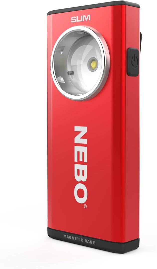 NEBO Slim Pocket Flashlight | 500 Lumens, Rechargeable Mini EDC Work Light, Magnetic Base & Dimmable Brightness, Durable & Water Resistant, Includes Charging Cable  Red