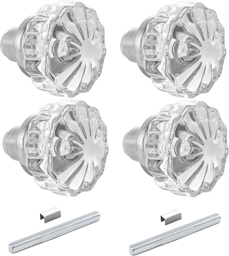 Toptoo 2 Sets Glass Door Knobs, Old Style, Vintage Crystal, Antique Mortise, Brushed Nickel Finish
