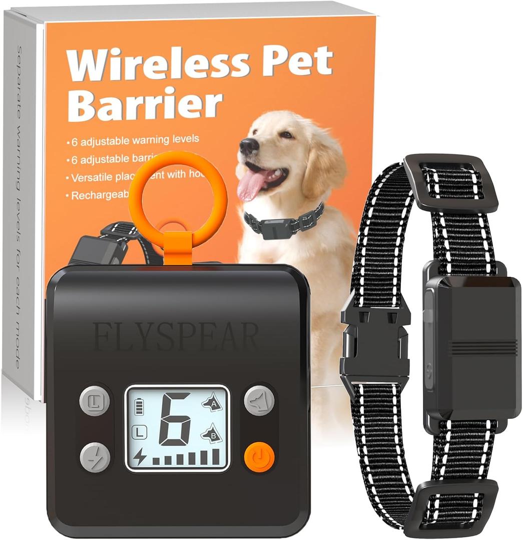 Wireless Pet Barrier - Rechargeable Indoor Barrier with 6 Adjustable Range Radius up to 7 ft, 6 Adjustable Safe Static Intensity, Electric Fence System for Dogs with Hook(Black)