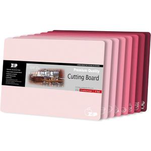ZVP Plastic Cutting Boards for Kitchen, Flexible Cutting Mats, Gradient Pink Chopping Boards with Food Icon, Non-Slip, Non Porous, BPA Free, Dishwasher Safe