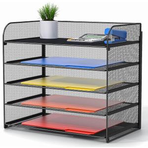 A4/Legal/Letter Size5 Tier Mesh Letter Tray File Organizer,15.2 x 9.5 x 13.4 inches,Office File Folder Holder,Space Saving,Black
