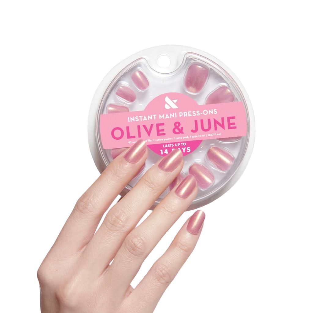 Olive & June Instant Mani Press-On Nails (Glue) | 42 Fake Nails, 21 Sizes | Non-Toxic, Long-Lasting Recycled Materials Realistic Look | Salon-Quality at Home | Extra Short, Round | Baby Starfish