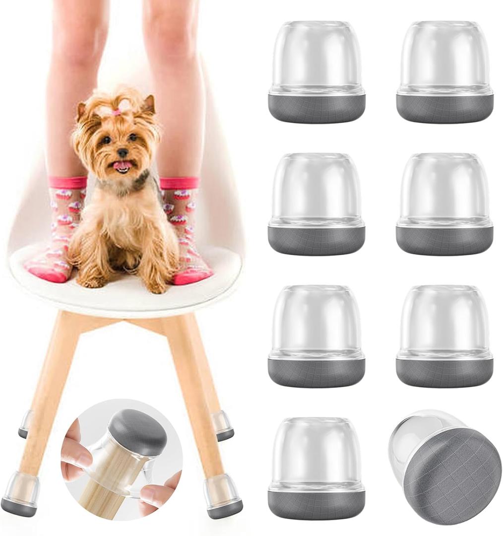 Clear Chair Leg Floor Protectors for Carpet Hardwood Floors, Upgraded Chair Leg Caps with Graphene Fabric Bottom, No Cat/Dog Hair Clinging, 16 Pcs Furniture Leg Feet Covers Reduce Noise (Fit 1"-1.2")