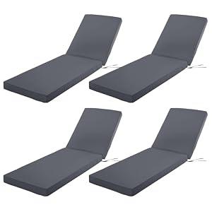 Comcaver Chaise Lounge Cushions Outdoor Set of 4, 72x21x3 Inch, Dark Grey