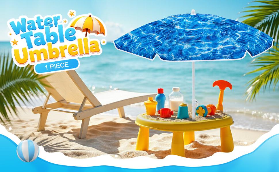 Sweetude Water Table Umbrella (Table Not Included), Kids Seaside Beach Umbrella Picnic Canopy for Summer Toddlers Sand Beach Camping Garden Outdoor Pool Shade Party Supply(Ocean Wave Theme)