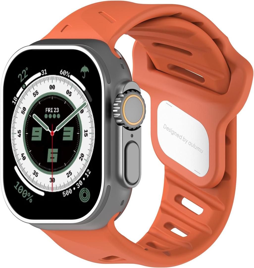Aulumu A02 Compatible with Apple Watch Ultra/Ultra 2 Band - 49mm for Men, Sport Bands for iWatch 46mm(Series 10),45mm(9/8/7),44mm(SE2/SE/6/5/4),42mm(3/2/1) (Red Orange)