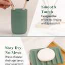 INGOFIN 4 Pcs Ceramic Bathroom Accessory Set - Liquid Soap Dispenser, Toothbrush Holder,Contain Cotton Swab Jar & Soap Dish,Countertop Accessories for Home, Guest Bathroom, Office, Matte Green
