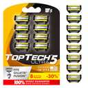 TopTech ULTRA 5 Razors for Men - Replaceable Cartridges for Manual Shaving Razor, 5 Blades Technology Refills - 7 Count Pack - Fits Gillette Fusion - Soft Shave & Sharp - Cost-effective Refill