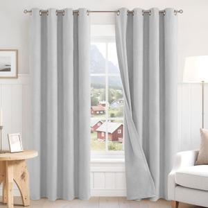 BGment Light Grey Blackout Curtains for Living Room 84 Inch Long - Linen Textured Thermal Insulated Total Sun Blocking Bronze Grommet Window Drapes for Farmhouse, 2 Panels, 52 x 84 Inch, Silver Grey