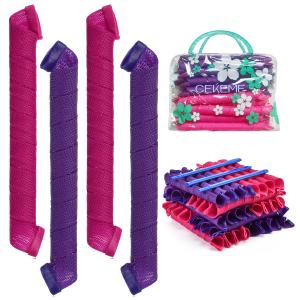 40pcs Heatless Spiral Hair Rollers with Styling Hooks, 22inch/55cm, No Heat Damage, DIY Kit for Long & Medium Hair (Purple&Red)