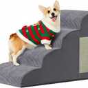 Dog Stairs for Small Dogs, 4-Step Dog Ramp for Bed 19.7" H, Dogs Steps for Bed, Couch, Pet Stairs with Non-Slip Bottom Design, Cat Scratching, High Density Foam Portable Pet Steps, Indoor, Grey