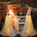 Weysat 2 PCS Light Up Ghost Outdoor 70'' Large Halloween Decorations Spooky Standing Ghost Decor Halloween Gauze Decorations for Front Porch Yard Garden Yard Patio Lawn Party