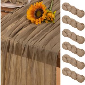 Nude Cheesecloth Table Runner 6 Pack Spring Easter Table Runners Boho Gauze 120 Inches Coffee Cheese Cloth Table Decor for Wedding Bridal Baby Shower Parties