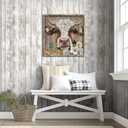 Cute Cattle Framed Wall Art Decor: Country Farmhouse Cow Wooden Painting Rustic Farm Animal Picture Modern Calf with flowers Artwork for Home Guestroom 24" x 24"