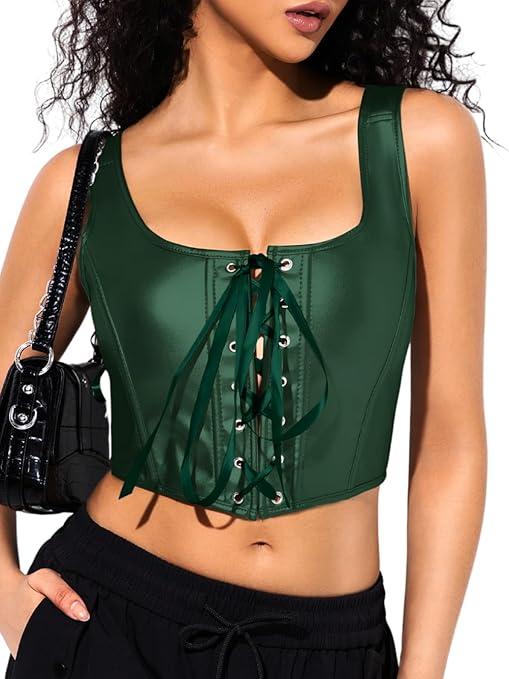 Renaissance Corsets Leather, Lace Up Overbust,  Sexy Tops, Size 6