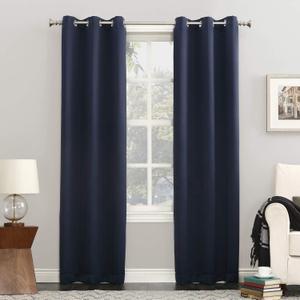 Sun Zero Easton Energy Saving Blackout Grommet Curtain Panel, 40" x 108", Navy Blue