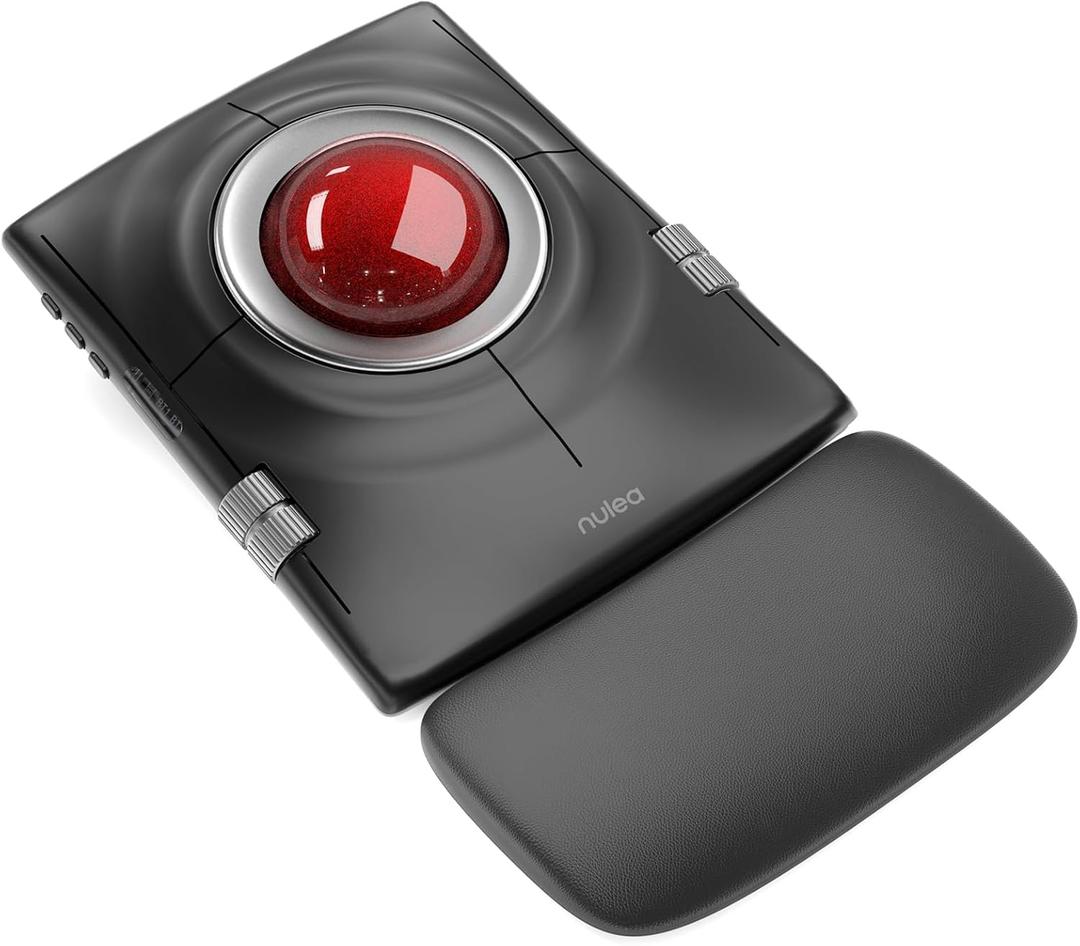 Nulea M512 Wireless Trackball Mouse, Ergonomic 55mm Trackball, 4 Level Adjustable DPI for Precise Control, Left or Right Hand Compatible, Rechargeable, Multi-Device Bluetooth & 2.4GHz for PC, Laptop (A-Red)