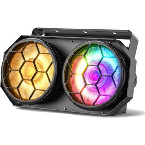 Stage Lights Spotlight, 2x100W Warm/Cool White COB Par Light & 48x0.2W RGB LED Blinder Lights, DMX/Master-Slave/Auto/Sound Activated Retro Uplights for Events Party Wedding Concert Dance - 1Pack (1PC)