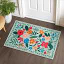 JOIEDOMI Door Mat Indoor Entrance 2x3 Machine Washable Boho Floral Small Rugs for Entryway Non-Slip Rubber Backing Bath Mat Soft Area Rug Stain Resistant Waterproof Carpet for Bathroom Bedroom (Green)