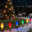 Jumbo C9 LED Christmas Pathway Lights Outdoor, 2 Pack 7 Ft Jumbo Christmas Lights with Pathway Marker Stakes, 8 Giant Multicolor Bulbs Outdoor Holiday Decorations for Lawn Yard Garden