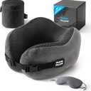 Neck Pillow Travel Pillow - 100% Pure Memory Foam Airplane Pillow with Adjustable Clasp & Removable Cover, Portable Travel Essentials for Long Flights, Car & Office (Dark Gray, with Eye Mask)