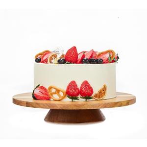 12" Acacia Wood Revolving Cake Stand, 2" High Rotating Cake Turntable, Wooden Rotating Display Stand for Cake, Cupcake Decorating Supplies