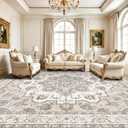 12x12ft Square Living Room Rug: Non-Slip Washable Extra Large Floor Carpet for Bedroom Dining Room Playroom Medallion Vintage Oriental Thin Low-Pile Big Indoor Area Rug (12ft Square, Beige)