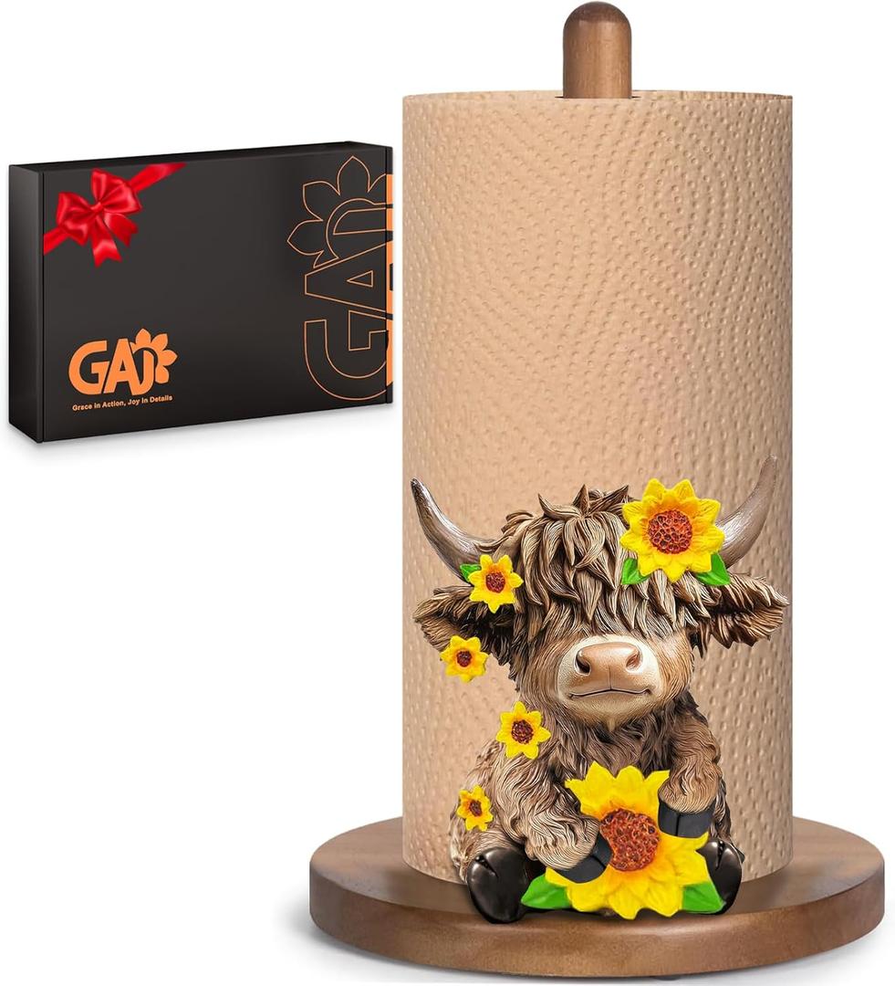Highland Cow Paper Towel Holder - Highland Cow Decor for Kitchen Farmhouse Bathroom Countertop - Gifts for Women Mom Grandma - 3D Cute Stuff Decorative Accessories
