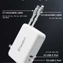 65W for MacBook Pro Charger,5-in-1 Retractable Wall Charger Plug for iPhone 17,3.94 ft PD USB C&Lightening Cable&3 Ports,Fast Charging Block for Mac Book Pro/Air,M1 M2 M3 M4 M5,iPad Pro,Galaxy,Pixel