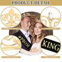 ACO-UINT 2 Pcs Prom King & Queen Crown and Sash Set Birthday Crowns for Men Women Prom Accessories (Gold)
