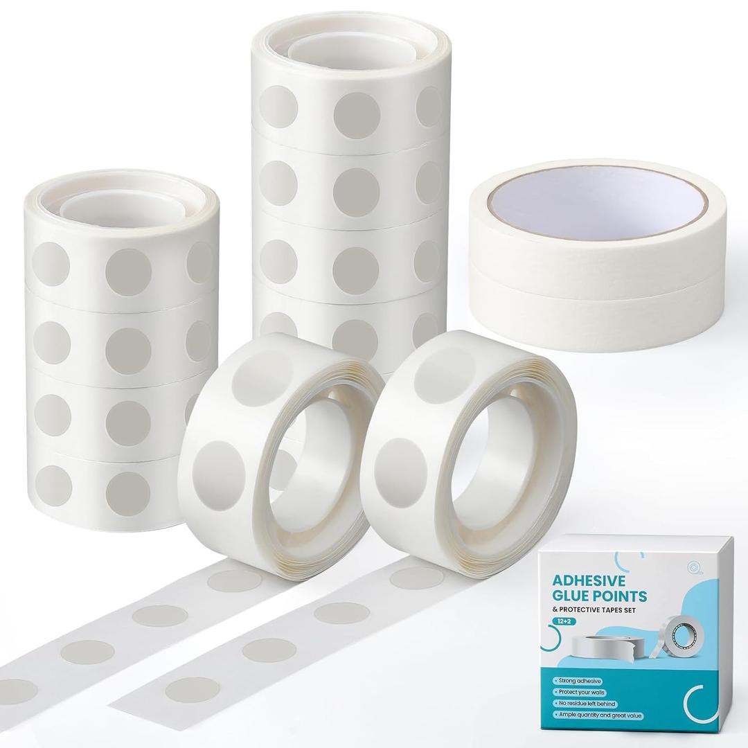 1200 Pieces Adhesive Glue Dots with 131ft Wall Protection Tapes, Protect Your Walls, Removable Double-sided Glue Tapes for Wall Balloon Decoration, Sticky Point Tapes for Crafts, Party, Birthday