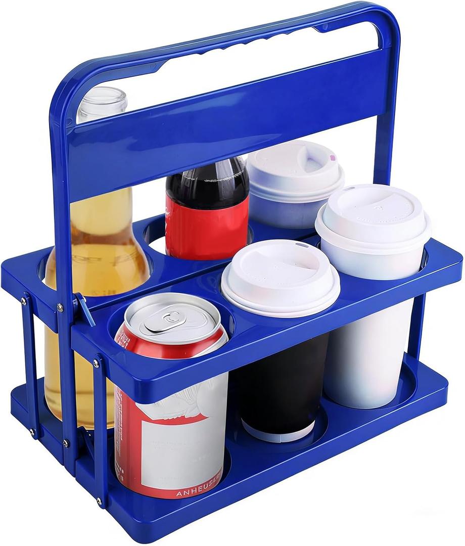 musbus Reusable Drink Carrier with Handle for Food Delivery Drivers, Portable Cup/Coffee Holder Accessories for Delivery, Foldable Drinks Caddy with Tray, Car Durable Plastic Festive Bottle, Vacation (Blue)