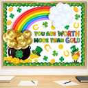 Funrous St. Patrick's Day Bulletin Board Decoration 3D Rainbow Balloon Decor Irish Bulletin Board Shamrock Gold Coin Pot Paper Cutouts Clover Classroom Chalkboard Decor for Classroom Wall Door