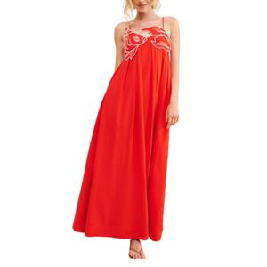 Womens Koi Fish Long Strap Dress 3D Fish High Waist Maxi Cami Dress, Medium