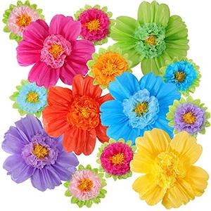 TaoBary 48 Pieces Large Colorful Tissue Paper Flowers 20" Giant Fiesta Paper Flowers for Wall Decor Backdrop Mexican Pom for Classroom Carnival Birthday Party Crafts (Rainbow Color)