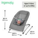 Ingenuity Stow & Go Compact Folding Baby Bouncer, Lightweight Portable Seat with Vibration, Grey, Under 5 lbs