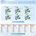 Domensi 6 Sets Wedding Centerpiece for Table Decoration Light Blue Artificial Fake Rose Flower with Metal Vase Faux Silk Rose Bouquet Floral Arrangement for Bridal Shower Home Dining