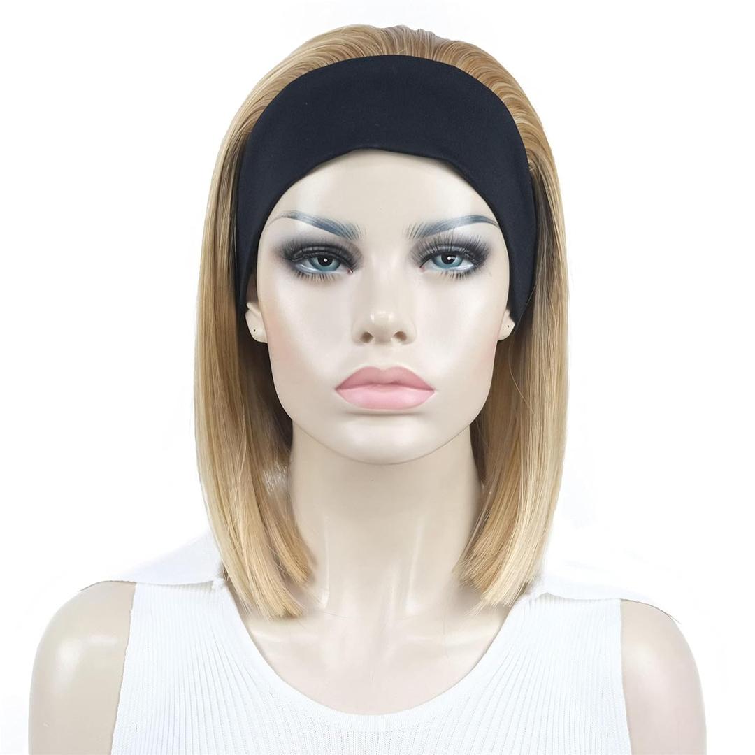 Aimole Short Straight Bob 3/4 Wig with Headband Half Synthetic Wigs Women Hair(24H613)