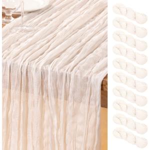 DeZerlor Ivory White Cheesecloth Table Runner 10 Pack Spring Easter Table Runners Boho Gauze 120 Inches White Cheese Cloth Table Decor for Wedding Bridal Baby Shower Parties Ivory White, 10 Pack