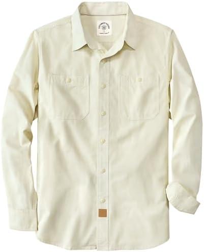 Dubinik® Chambray Shirt Men Long Sleeve Cotton Work Shirts with 2 Pockets Casual Button Down 2XL