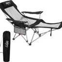 #WEJOY 2-in-1 Reclining Camping Chair with Footrest for Adults Folding Lounge Chair with Adjustable Backrest Lightweight Camping Chairs Heavy Duty Camp Chairs for Outdoor (Black Grey)