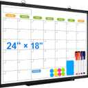 Dry Erase Calendar Whiteboard for Wall, 24" x 18" Magnetic Monthly White Board Calendar with Black Aluminum Frame, Double-Sided Hanging Dry Erase Board for Office, Home, School