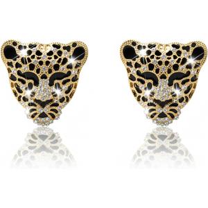 Bling Rhinestone Leopard Head Car Air Freshener Vent Clip, Sparkly Cheetah Print Auto Decoration, Refillable Essential Oil Diffuser, Cute Car Accessories for Women (Gold)