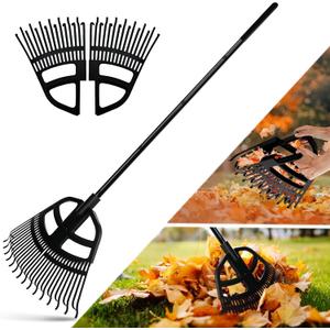 Garden Leaf Rake 2 in 1 Leaf Scoops,Rake for Leaves 30-65" Long Handle,30 Tines Leaf Grabber Hand Rakes with Quick-Detach Head and Non-Slip Handle for Gardening Lawns Yard Outdoor Shrub Grass (Black)