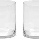 5" Wide 6"" High Large Hand Blown Sturdy Clear Cylinder Glass Vase, Centerpiece Flower Vase for Rose, Tulip, Boquets, Hurricane Candle Holder (2, 5"x6")
